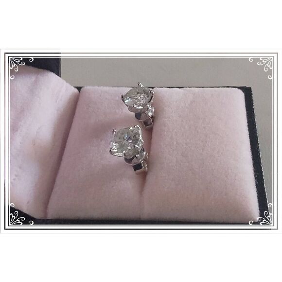 CERTIFIED Genuine Moissanite Diamond 2Ct. Round & Channel Prongs Stud Earrings - Picture 2 of 6